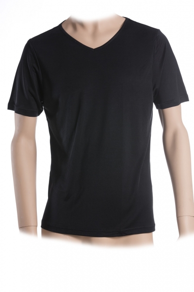 Unterhemd, Shirt, V-Ausschnitt, 100% Seide, Interlock, Schwarz, L